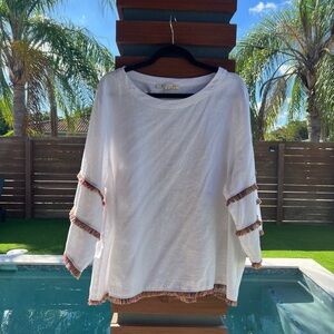 C&C California White Blouse with Ruffled Trim